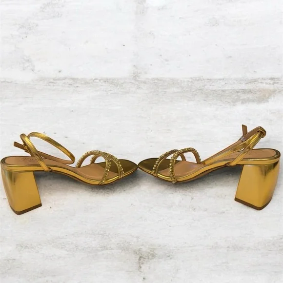Jewel Badgley Mischka Gold Crystal-Strap Block Heel Sandals - Picture 3 of 5